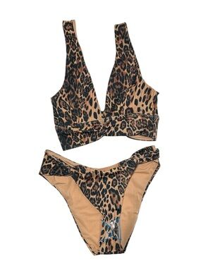 New ASOS Leopard Animal Print V-Neck Bikini Set Two-Piece Swimsuit SIZE 4